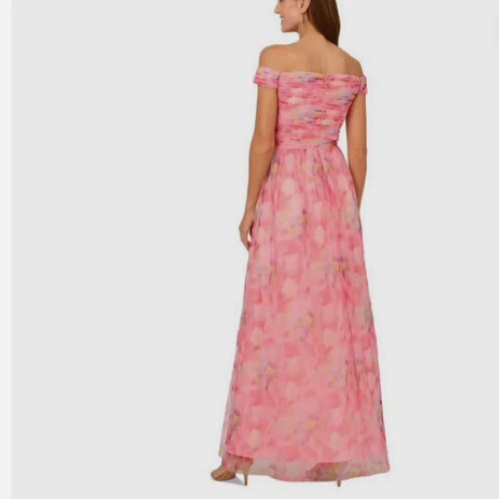 Adrianna Papell Pink Sweetpea Off The Shoulder Tulle Gown Formal Dress Nwt 12 - Picture 4 of 9